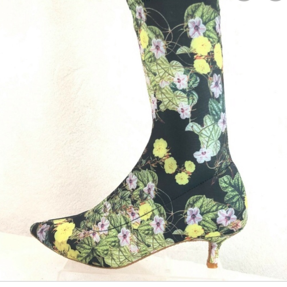 Free People Black Floral Ankle Boots with Yellow & Green Accents